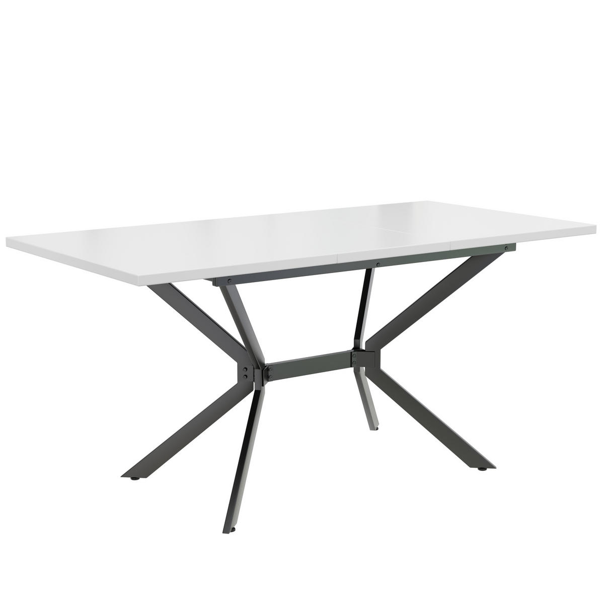 AUSZIEHTISCH 120-160/80 cm in Weiß mit schwarzem Metallgestell - Weiß, Holzwerkstoff (160/75/80cm) - BEAOK