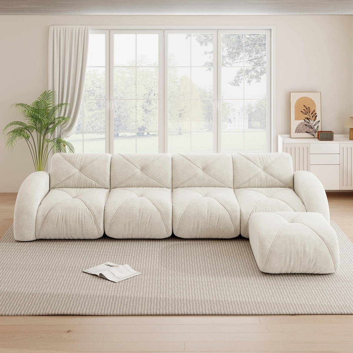 4-SITZER ECKSOFA Stoff Hellbeige - Weiß, Textil (358/171cm) - WISHDOR