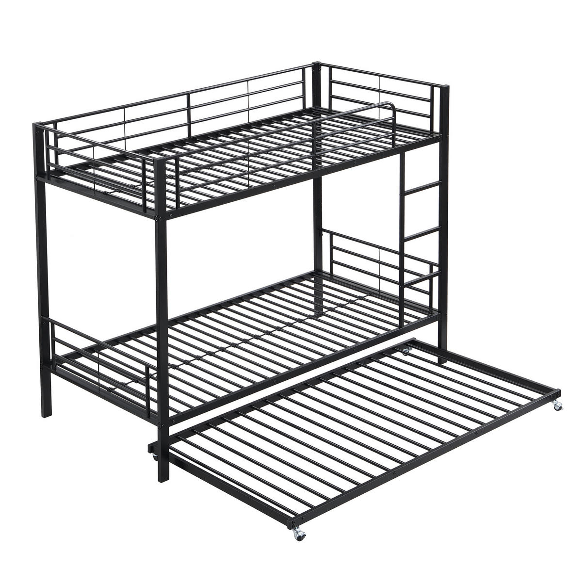 ETAGENBETT 90/200 cm aus Metall mit Ausziehbett – schwarz und platzsparend - Schwarz, Metall (90/190cm) - BEAOK
