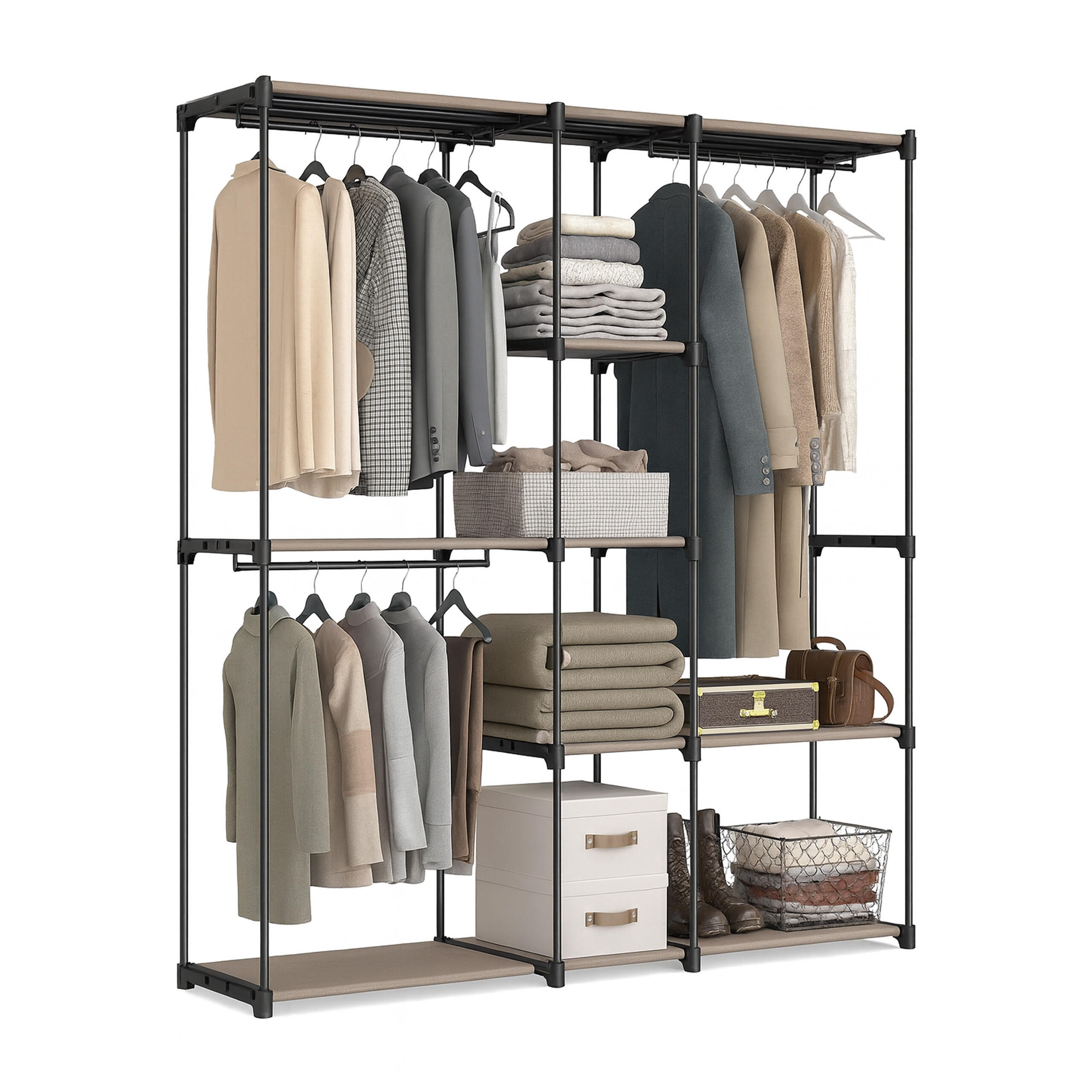 GARDEROBE - Braun, Kunststoff/Metall (182/182/43cm) - Relaxdays
