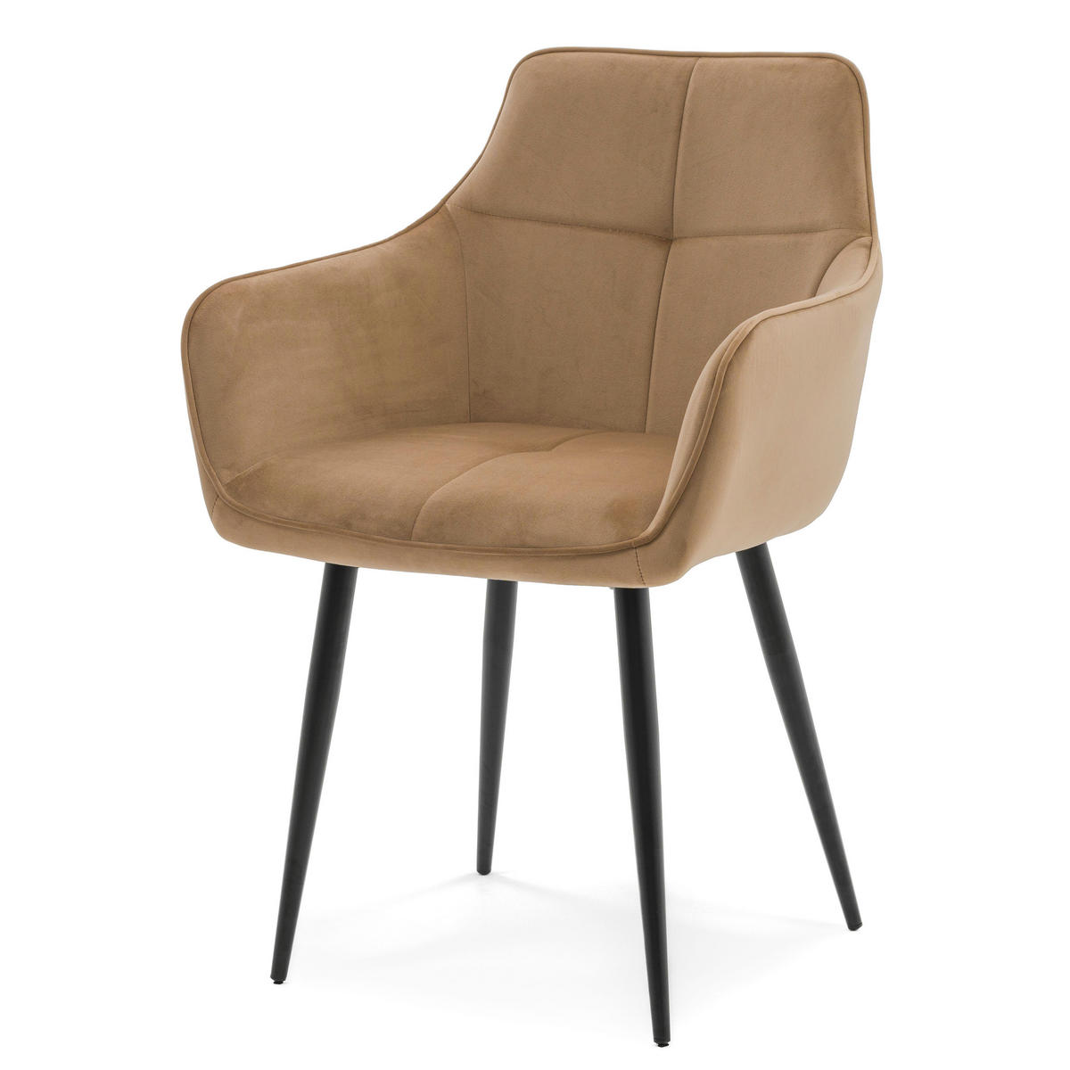 STUHL QUATTRO gepolstert mit Steppung - beige - Samt Velours - Beige/Schwarz, Textil/Metall (58/88/58cm) - NEW HOME