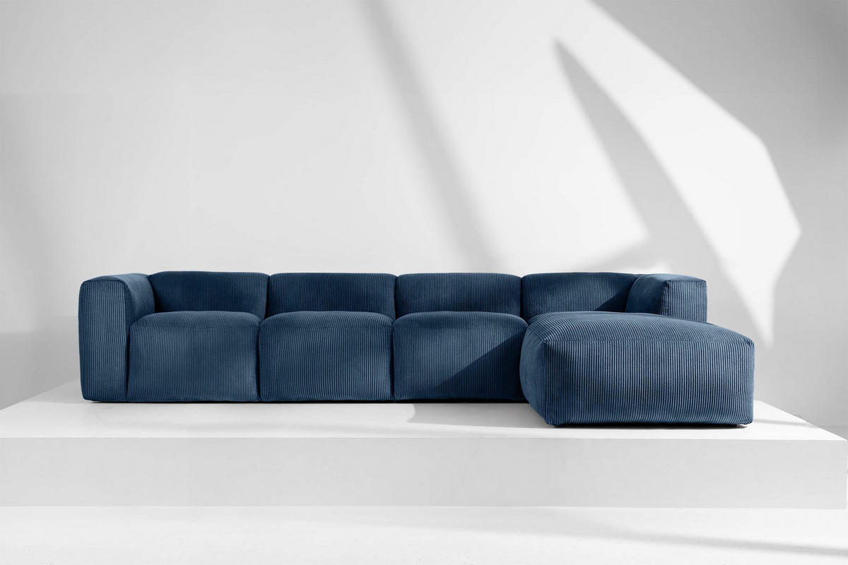 ECKMODULSOFA-RECHTS BUFFO 6-Sitzer mit extrem weicher Sitzfläche, Kordstoff, marineblau - Blau/Grün, Textil (377/180cm) - KONSIMO®