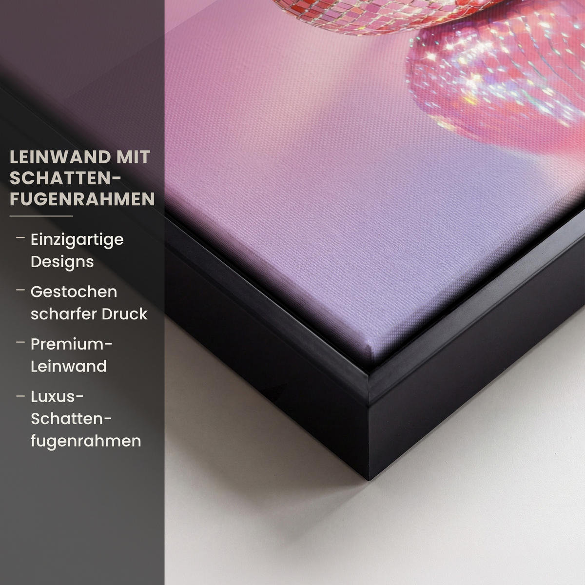 LEINWAND Bilder mit Rahmen - Disco - Obst - Glitzer - Erdbeere - 40x30 - Pink, Textil (40/30cm) - MuchoWow