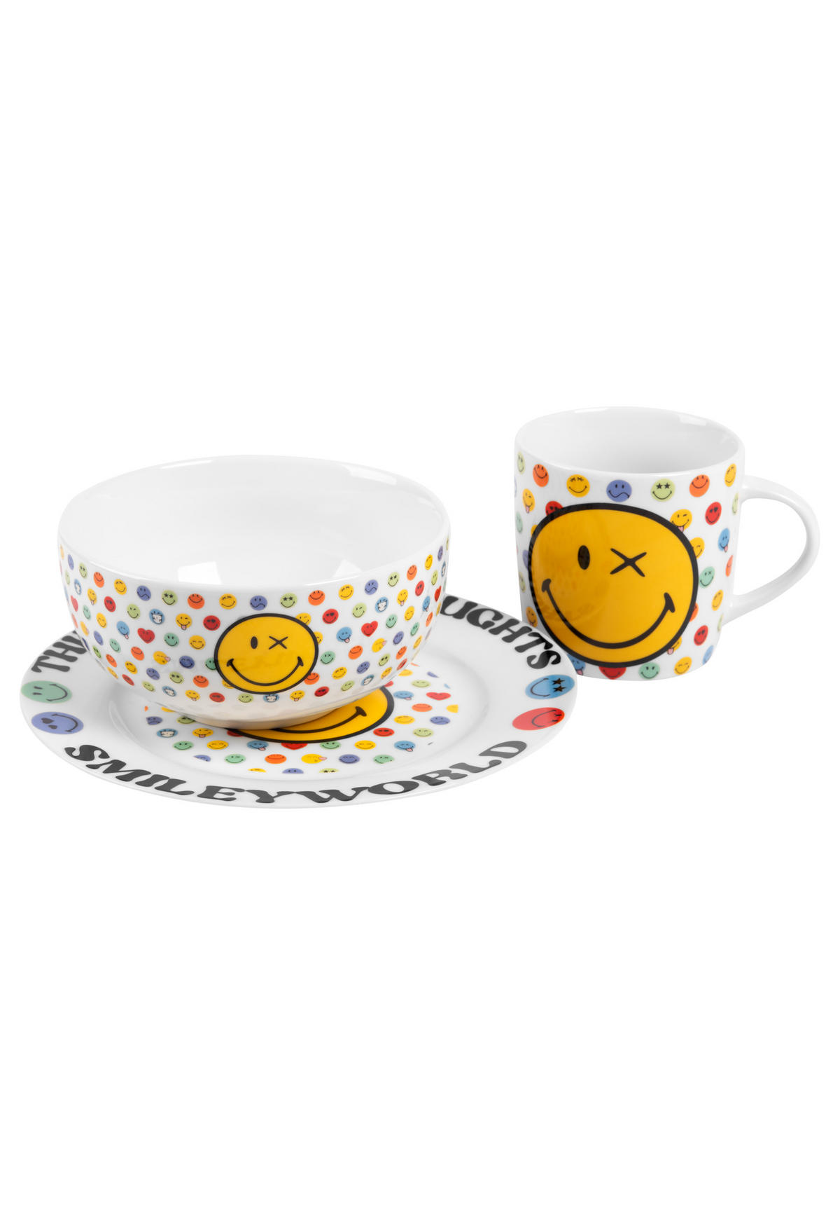 FRÜHSTÜCKSSET Smileyworld Mehrfarbig 3-teilig - Multicolor, Keramik (23.8/11.2/23.3cm) - United Labels