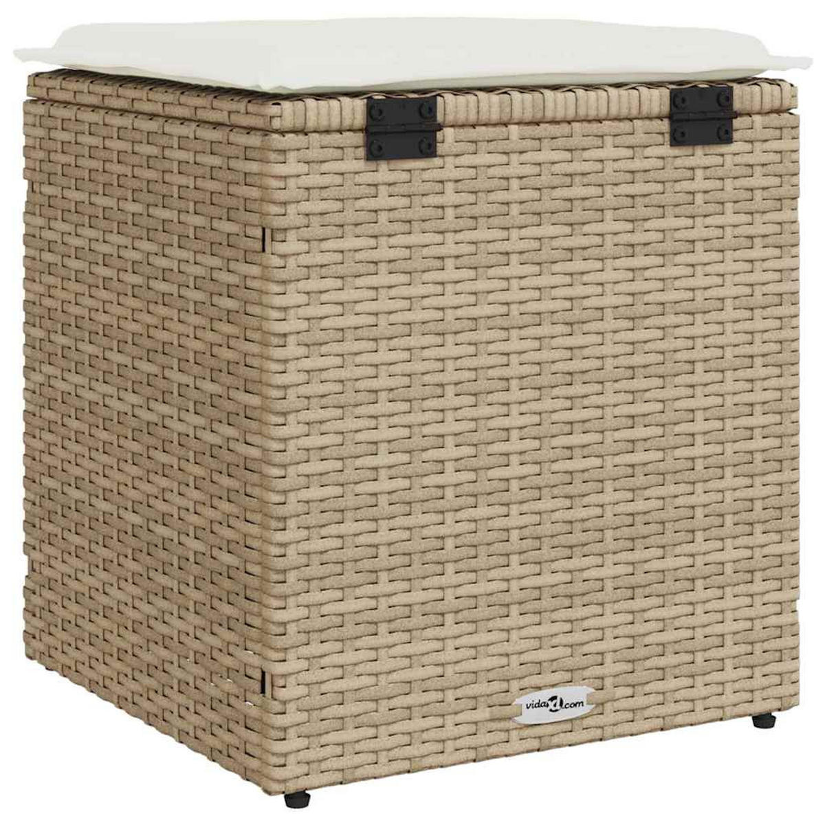 GARTENHOCKER Mit Kissen 2 Stk. Beige 40/40/43 Cm Poly Rattan - Creme, Kunststoff (40/43/40cm) - vidaXL