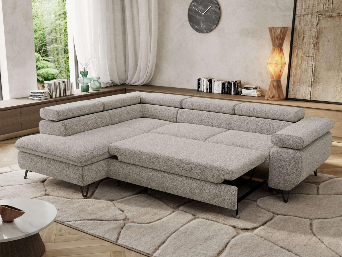 ECKSOFA PABLO L Hellgrau Struktur - Links Seite - Hellgrau/Schwarz, Textil/Metall (208/273cm) - MKS