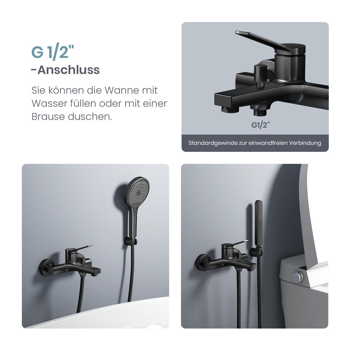DUSCHARMATUR Schwarz Matt Einhebelmischer 21,2/20,1 cm - Schwarz, Metall (20/12/21cm) - EMKE