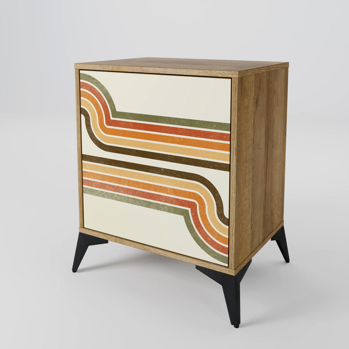 SIDEBOARD EXCEPTIONAL STREAM, Eichefarben, 57,5x42x67,5 cm, Schwarze Metall-Rahmenfüße - Eichefarben/Multicolor, Holzwerkstoff/Metall (57.5/67.5/42cm) - SpaceRebels
