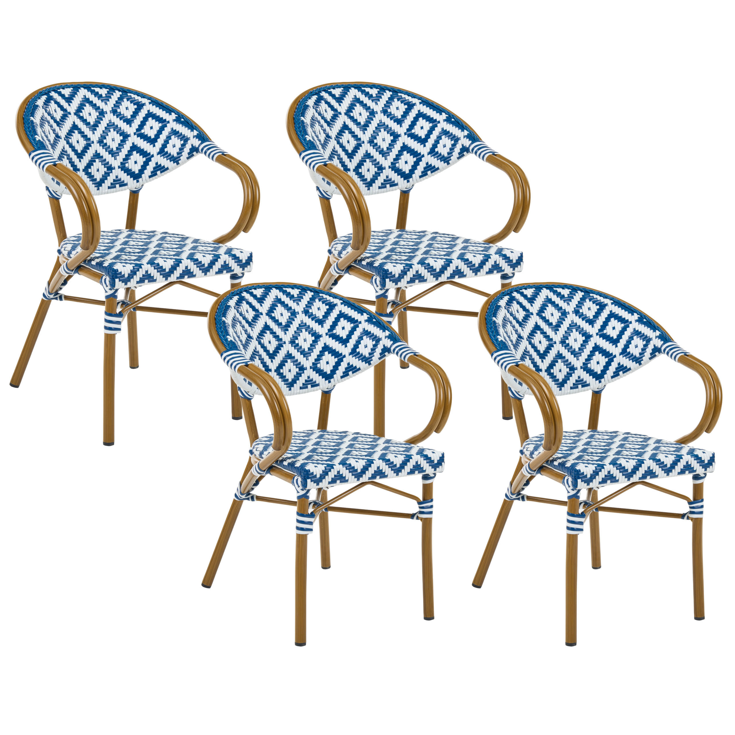 GARTENSTUHL 4er-Set Polyrattan Blau/Weiß Caspri - Weiß, Kunststoff (41/81/51cm) - Beliani