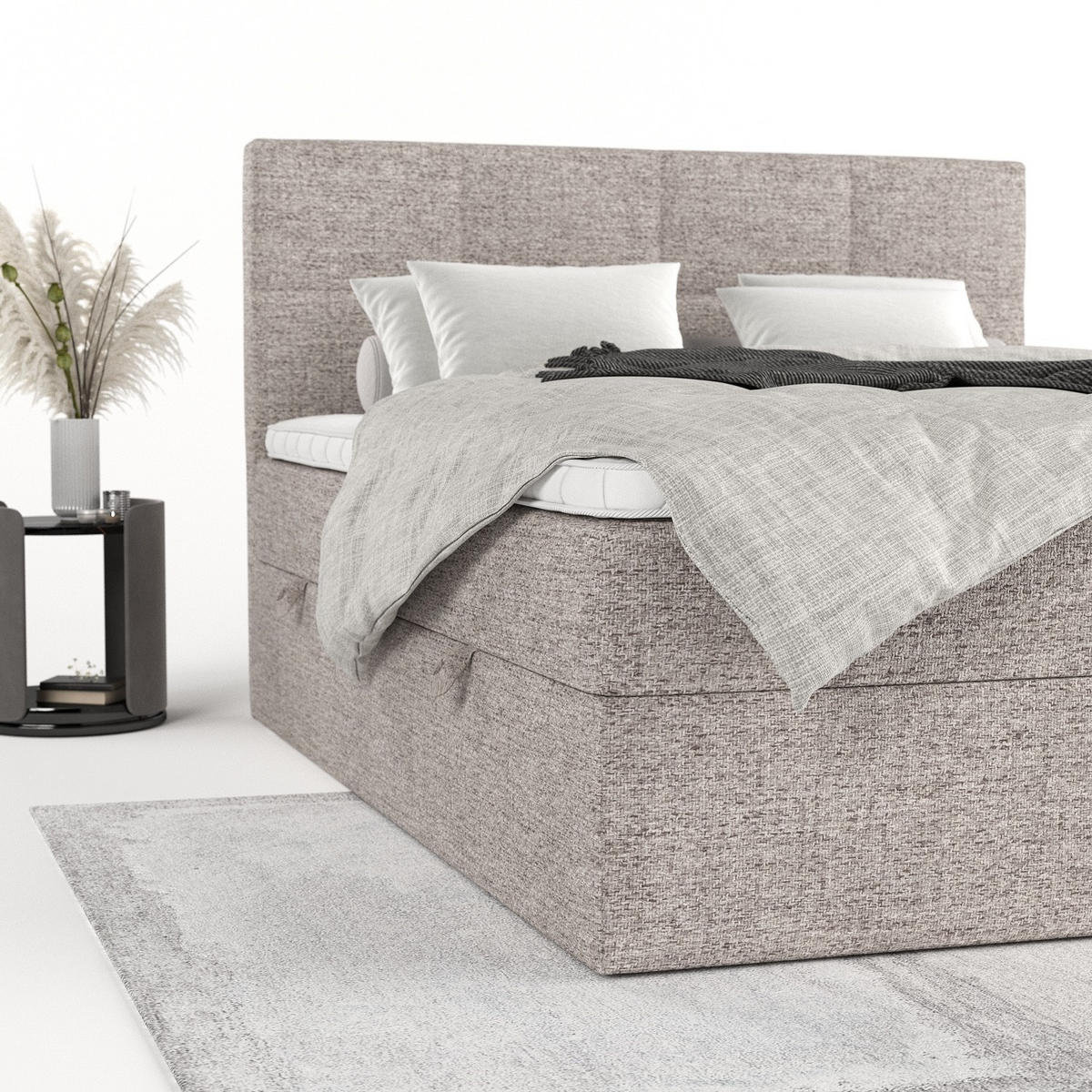 BOXBETT Oris 160/200 cm Beige im Neve Stoff - Beige/Schwarz, Holz/Holzwerkstoff (160/200cm) - AltaBeds