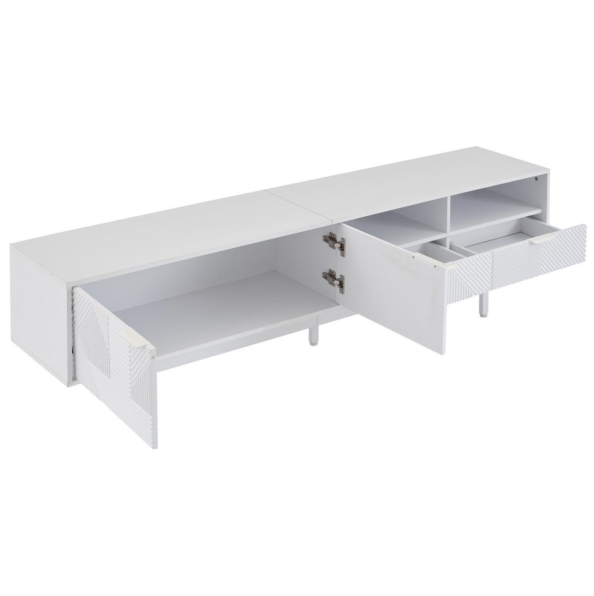 TV ormarić 200/40/51 cm bijeli od iverice s geometrijskim uzorkom i spremištem - bijela, drvni materijal (200/51/41cm) - OKWISH