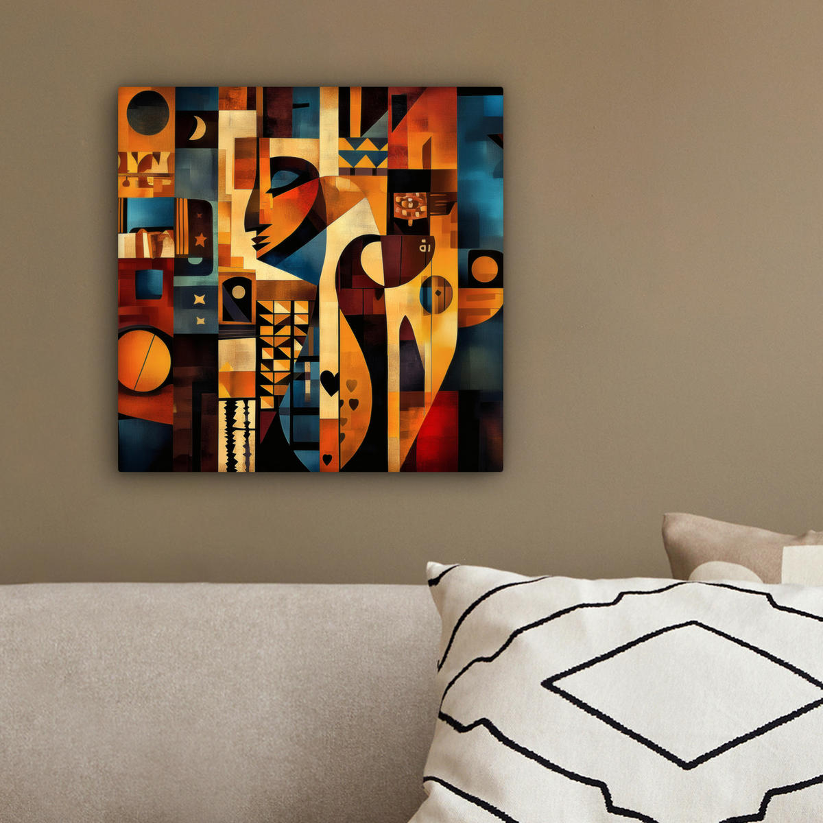 LEINWANDBILD Figuren - Abstrakt - Symbole 20x20 cm - Terracotta, Textil (20/20cm) - MuchoWow