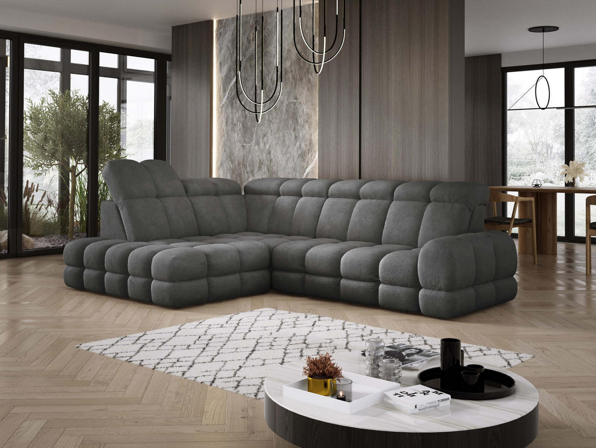 ECKSOFA TOLLO Anthology-stoff L-form 302x217x105 cm graphit - Edelstahlfarben, Holz/Textil (302/217cm) - DomoHome