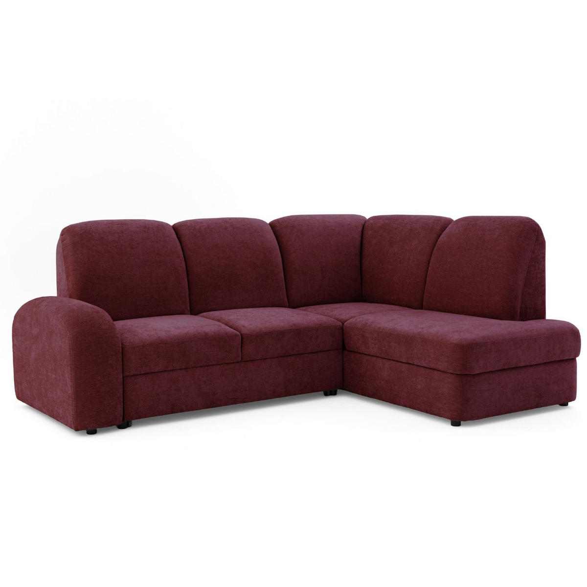 ECKSOFA VIBE L Rechts mit Schlaffunktion 129x205 Chenille Bordeaux - Bordeaux/Schwarz, Holz/Kunststoff (250/186cm) - Muffo