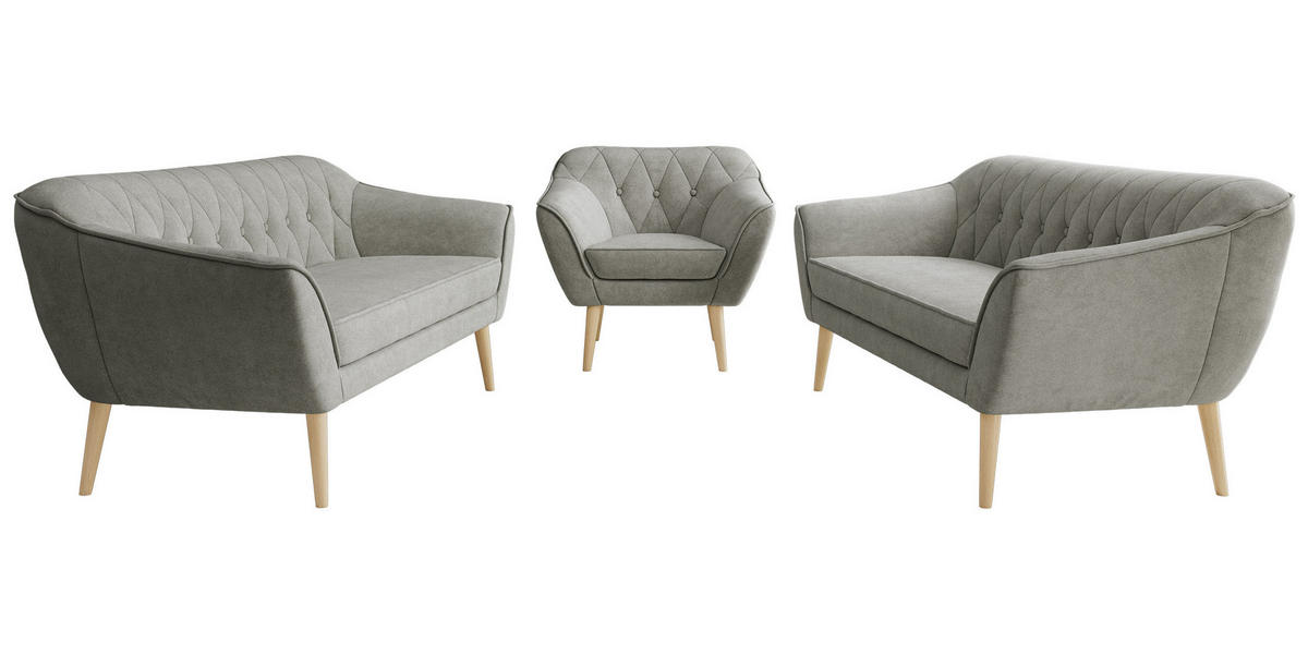 SEDACIA ZOSTAVA 3+3+1 PIRS - Sivá Štruktúrovaná látka - Drevené nohy - farba buka/sivá, kompozitné drevo/textil (180/75/74cm) - MKS