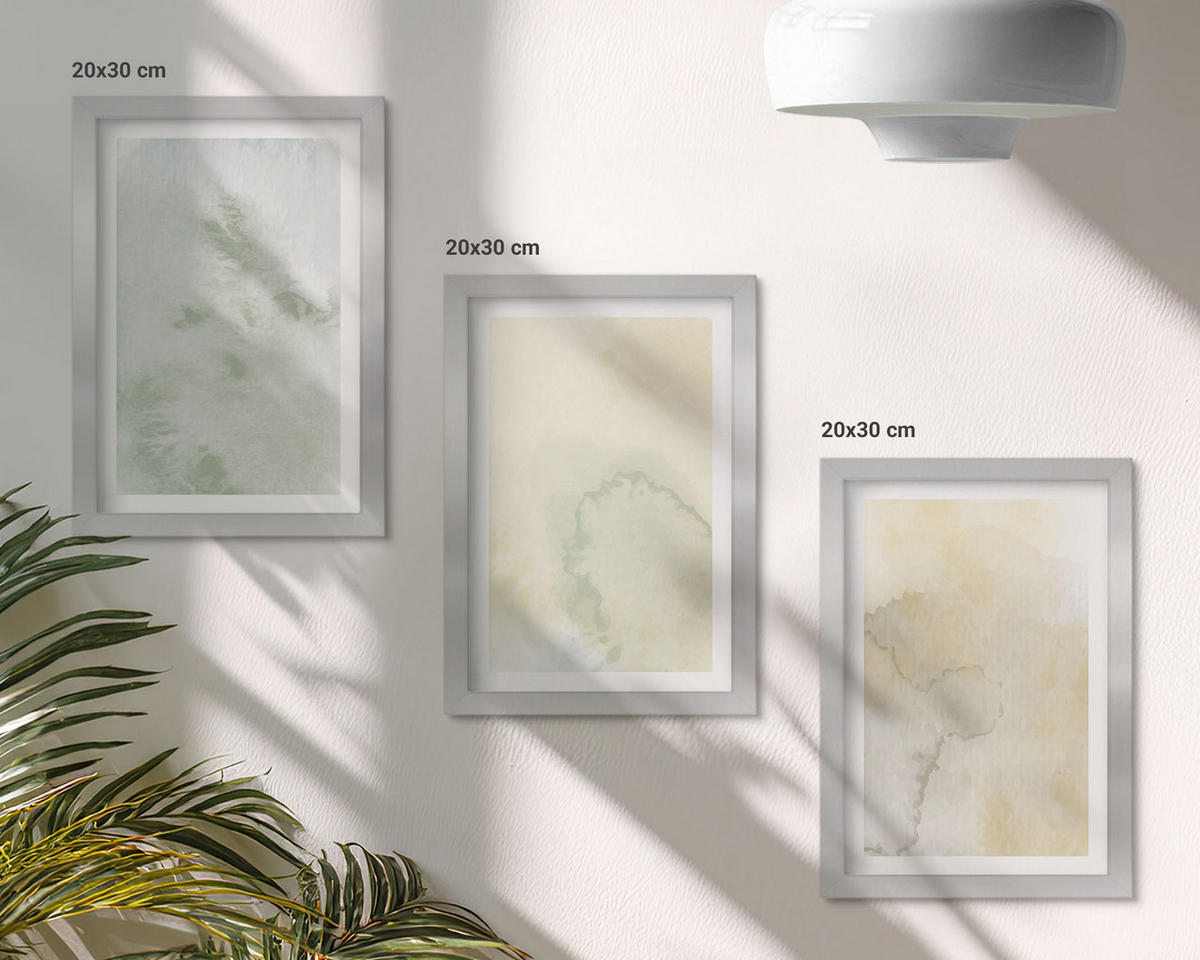 WANDBILDER 3er Set - 20x30 cm Silberner Rahmen - Pastellfarbene Aquarelltexturen - Silberfarben, Kunststoff (20/30cm) - ArtPrintCave