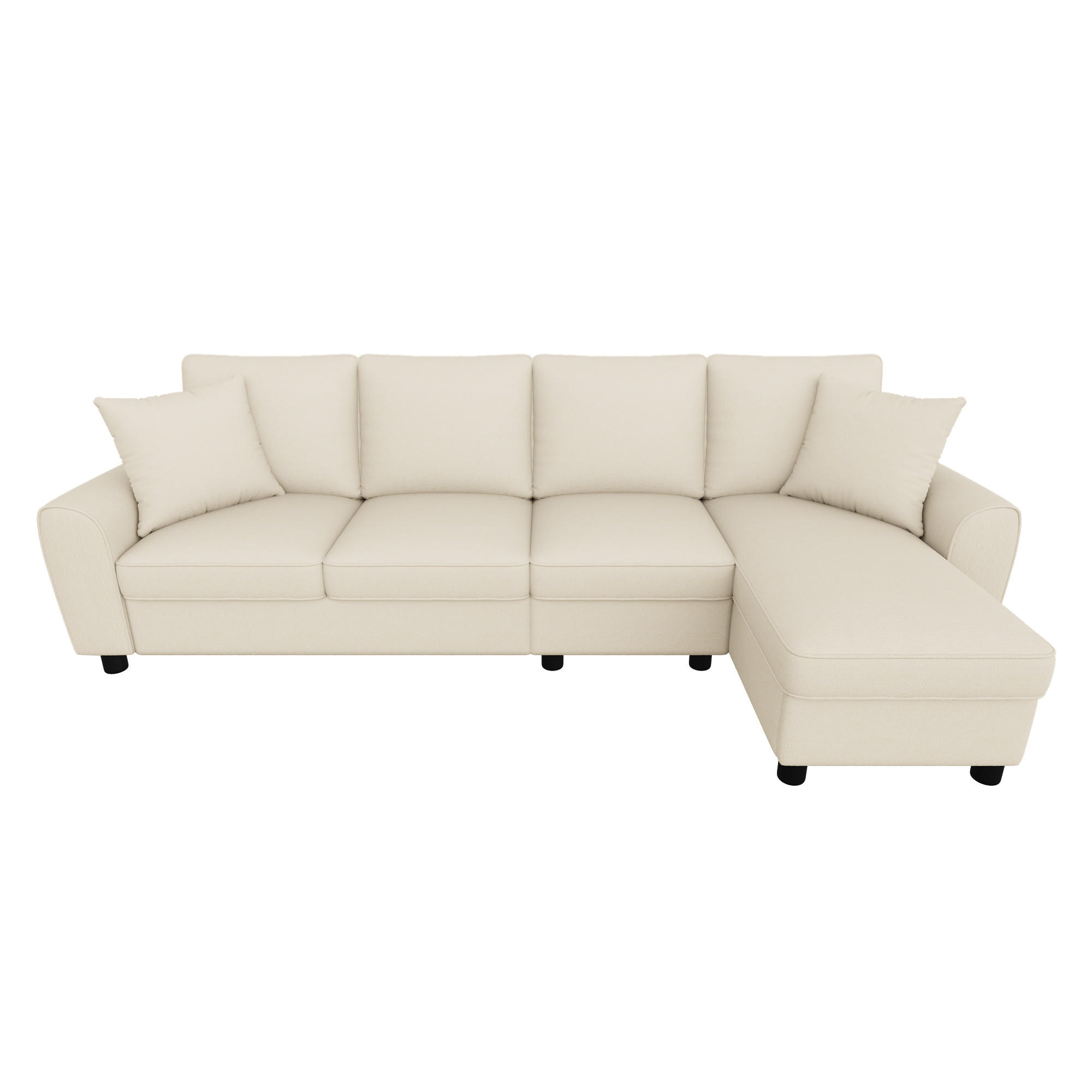 ECKSOFA L Form 3-Sitzer Chenille Stauraum Getränkehalter Beige 280cm - Beige, Textil (280/136cm) - FLIEKS