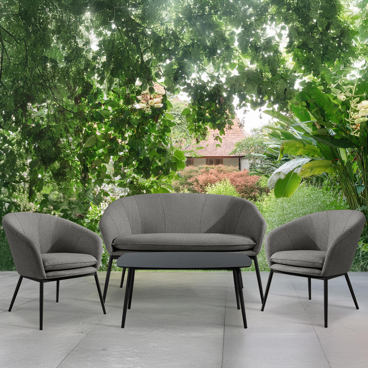 GARTENMÖBELSET SOLIS Gartenlounge-Set, grau/schwarz - Grau, Textil/Metall - KONSIMO®