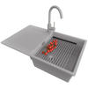 GRANITSPÜLE San Francisco, 2-er set Grau 78/50 cm 1 Becken + Küchenarmatur 32/20 cm + Ablauf-Set + Aufrollbare Abtropffläche ab 50er Unterschrank - Chromfarben/Grau, Kunststoff (78/20/50cm) - Primagran