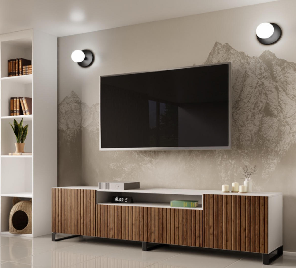 TV-SCHRANK Weiß Catania Eiche Stehend 200 cm - Weiß, Holzwerkstoff (200/53/41cm) - Sepro Meble