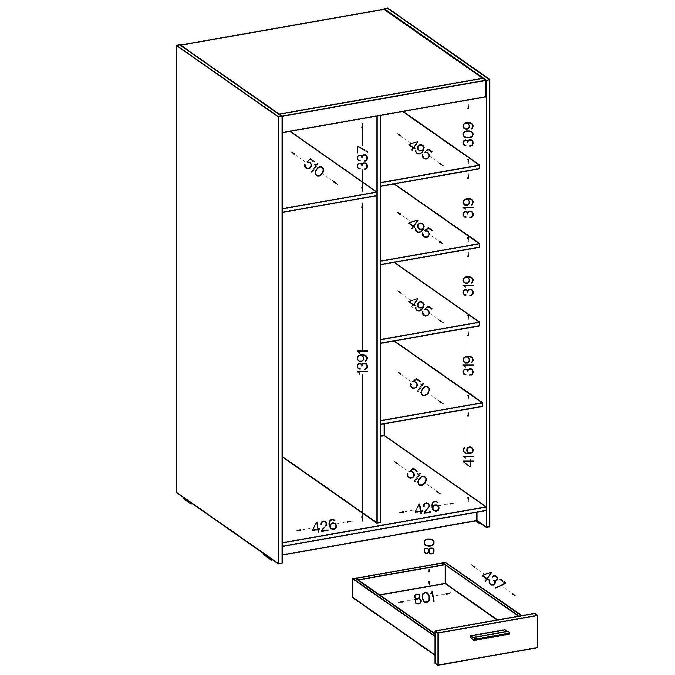Thumbnail - Masseno Drehtürenschrank, Braun, Holzwerkstoff, 5 Fächer, 3 Schubladen, Rechteckig, 89.7x190.5x53 cm, Schlafzimmer, Klei...