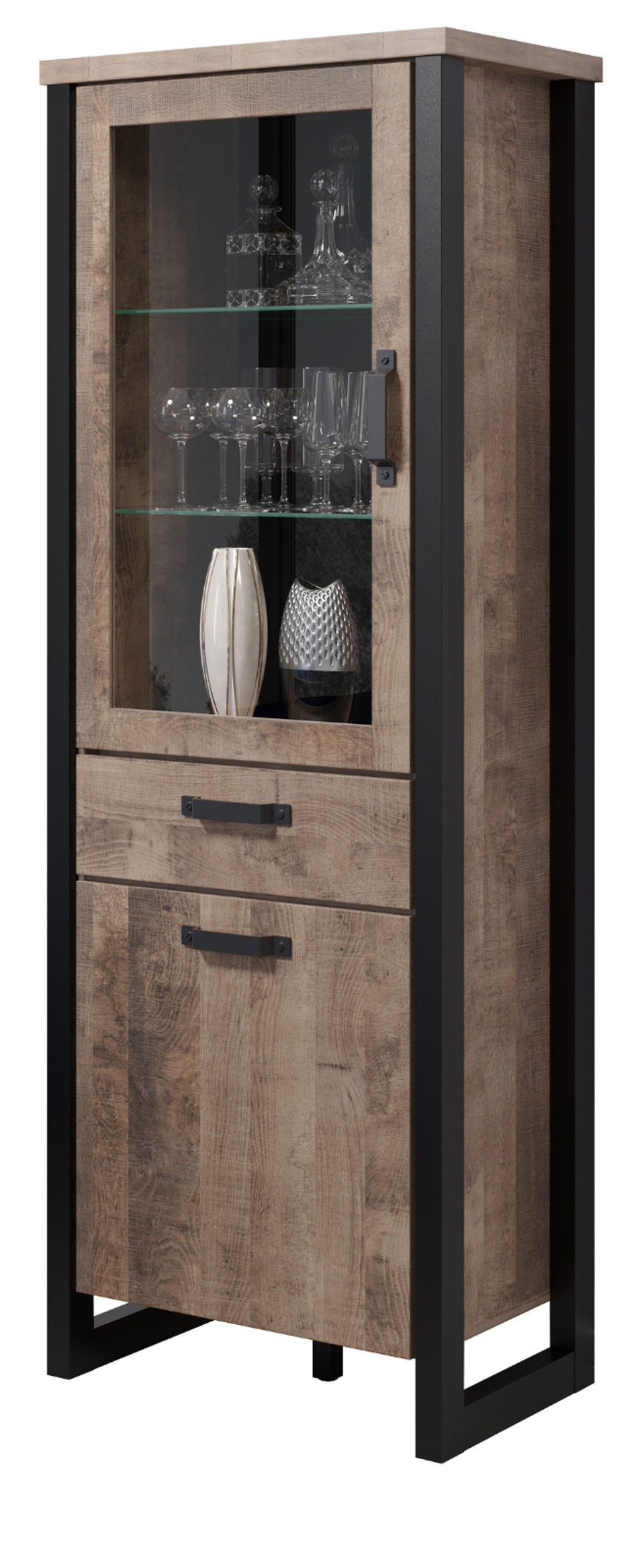 Top.Furn Vitrine Eiche, Schwarz 70x195x45 cm