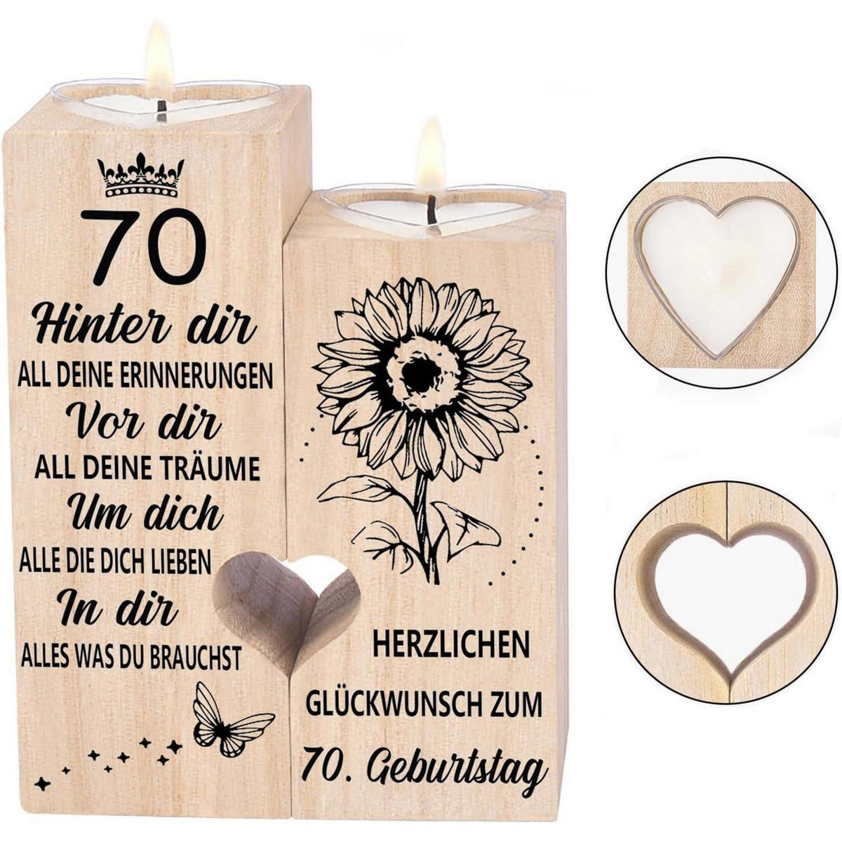 KERZENSTÄNDER 70. Geburtstag Holz 10 x 4,5 x 12 cm - Braun, Holz (4.5/12/10cm)