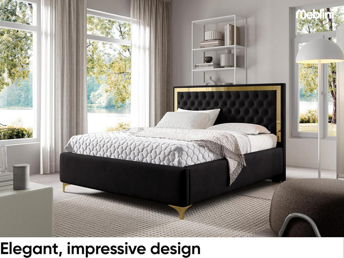 POLSTERBETT ARONA - Schwarz, Textil (120/200cm) - Meblini