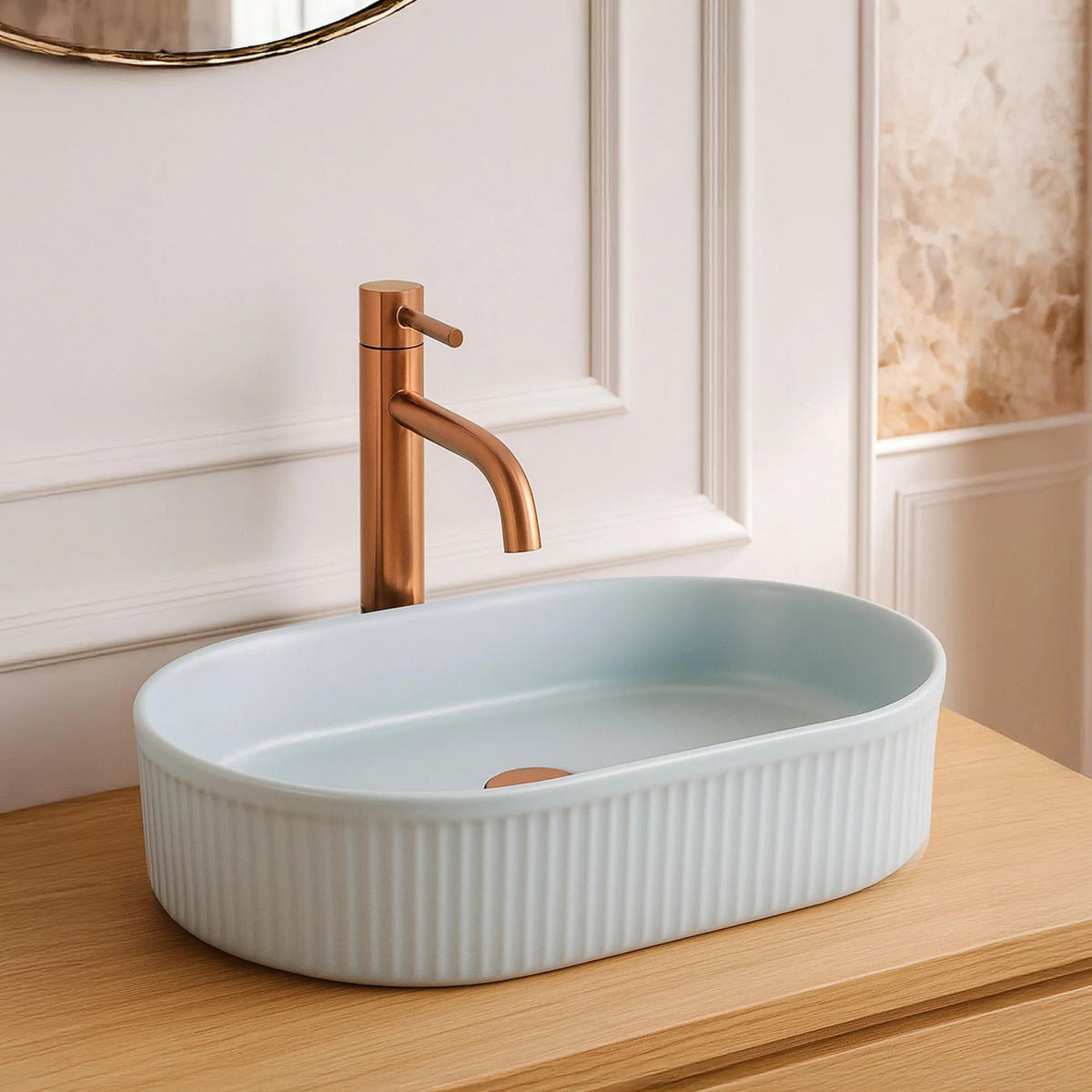 AUFSATZWASCHBECKEN Rea Vanda Baby Blue Matt - Blau, Keramik (31/13/49cm) - REA
