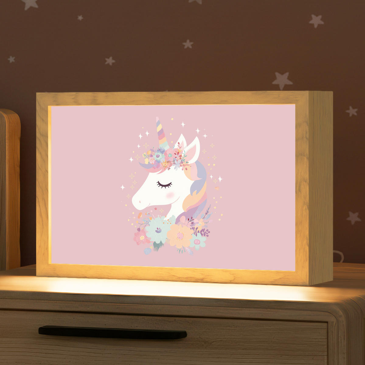 NACHTTISCHLAMPE Einhorn - Rosa - Blumen 30x20 cm - Rosa, Holzwerkstoff (8/30/20cm)