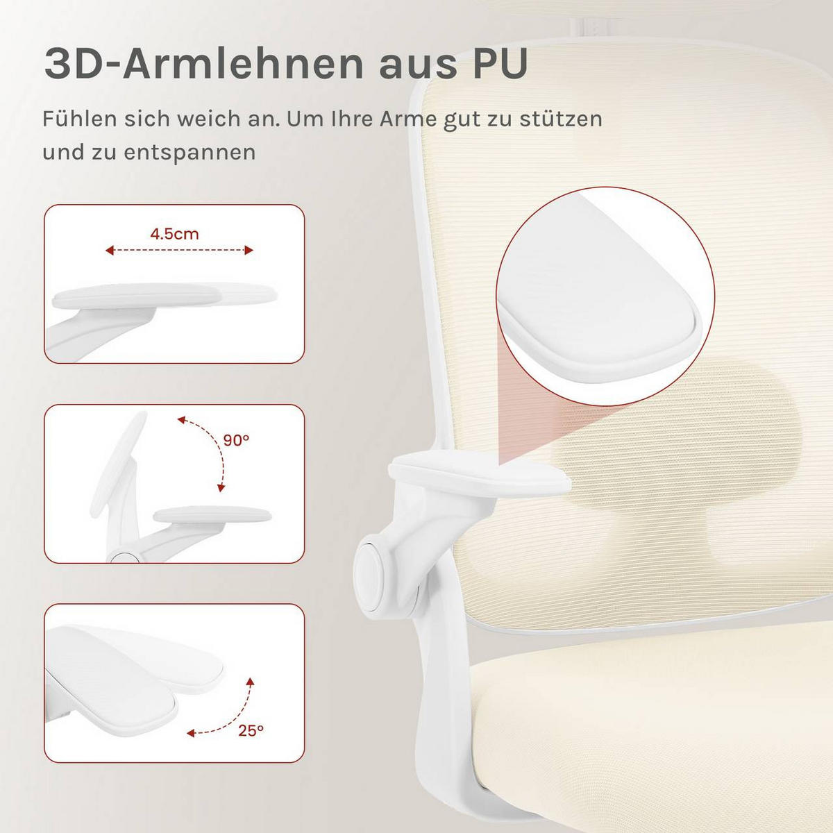 DREHSTUHL mit Wippfunktion, Netzstoff, Beige - Beige, Kunststoff/Textil (63.5/109.5/50cm) - Woltu