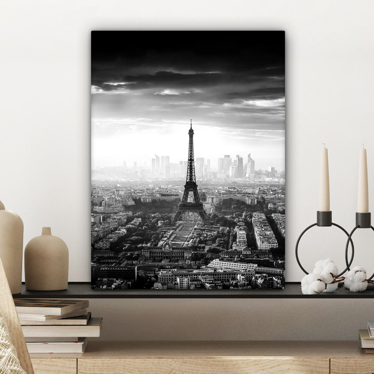 LEINWANDBILD Paris - Skyline - Eiffelturm - Stadt - Wolken Room Decor 30x40 cm - Dunkelgrau, Textil (30/40cm) - MuchoWow