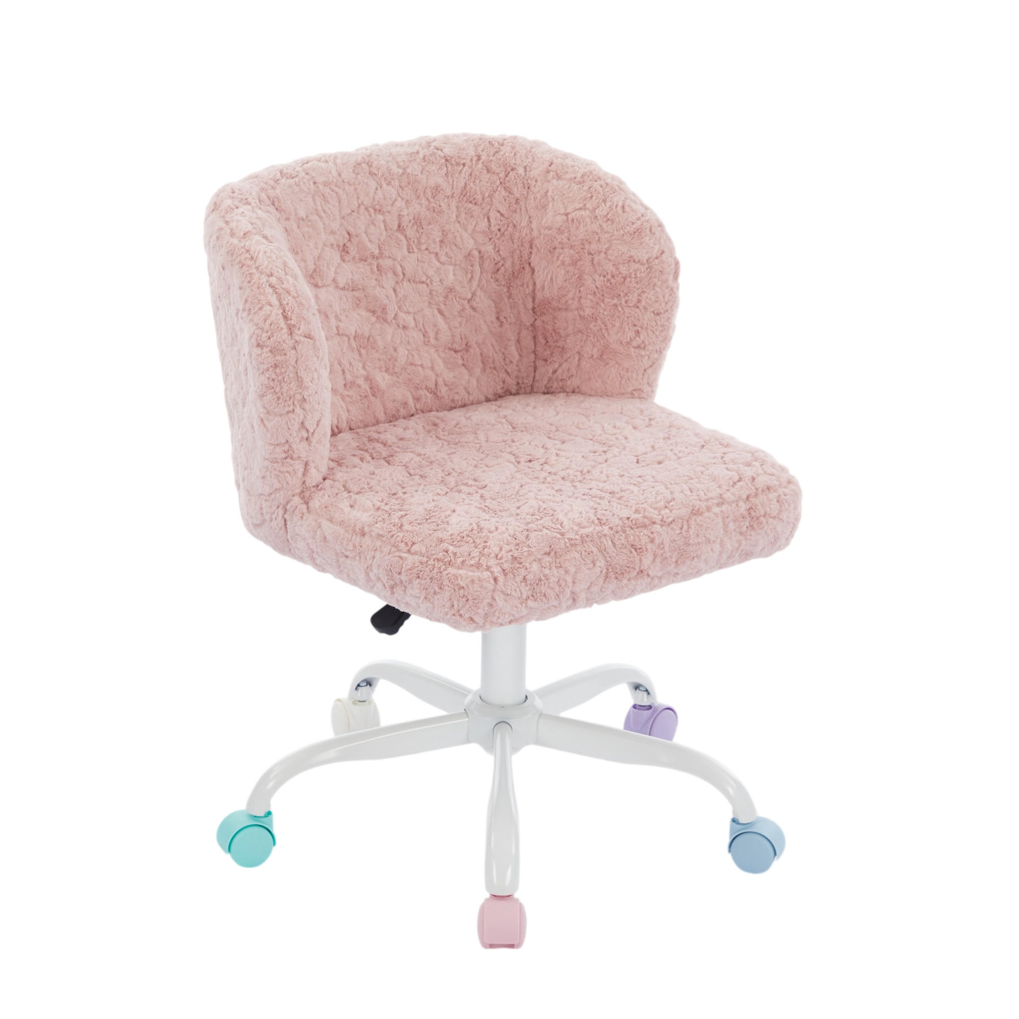 DREHSTUHL DE-40971 mit Kunsthasenfell-Bezug und bunten Rollen Rosa - Pink, Metall (55/81/57cm) - ComfortXL