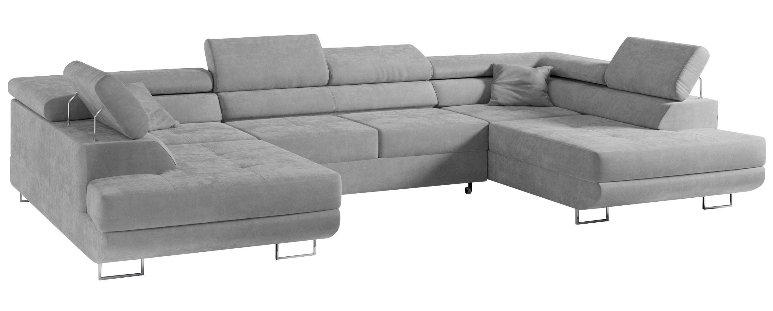 WOHNLANDSCHAFT GUSTAW U Hellgrau Velvet - Silberfarben/Hellgrau, Textil/Metall (340/55/205cm) - MKS