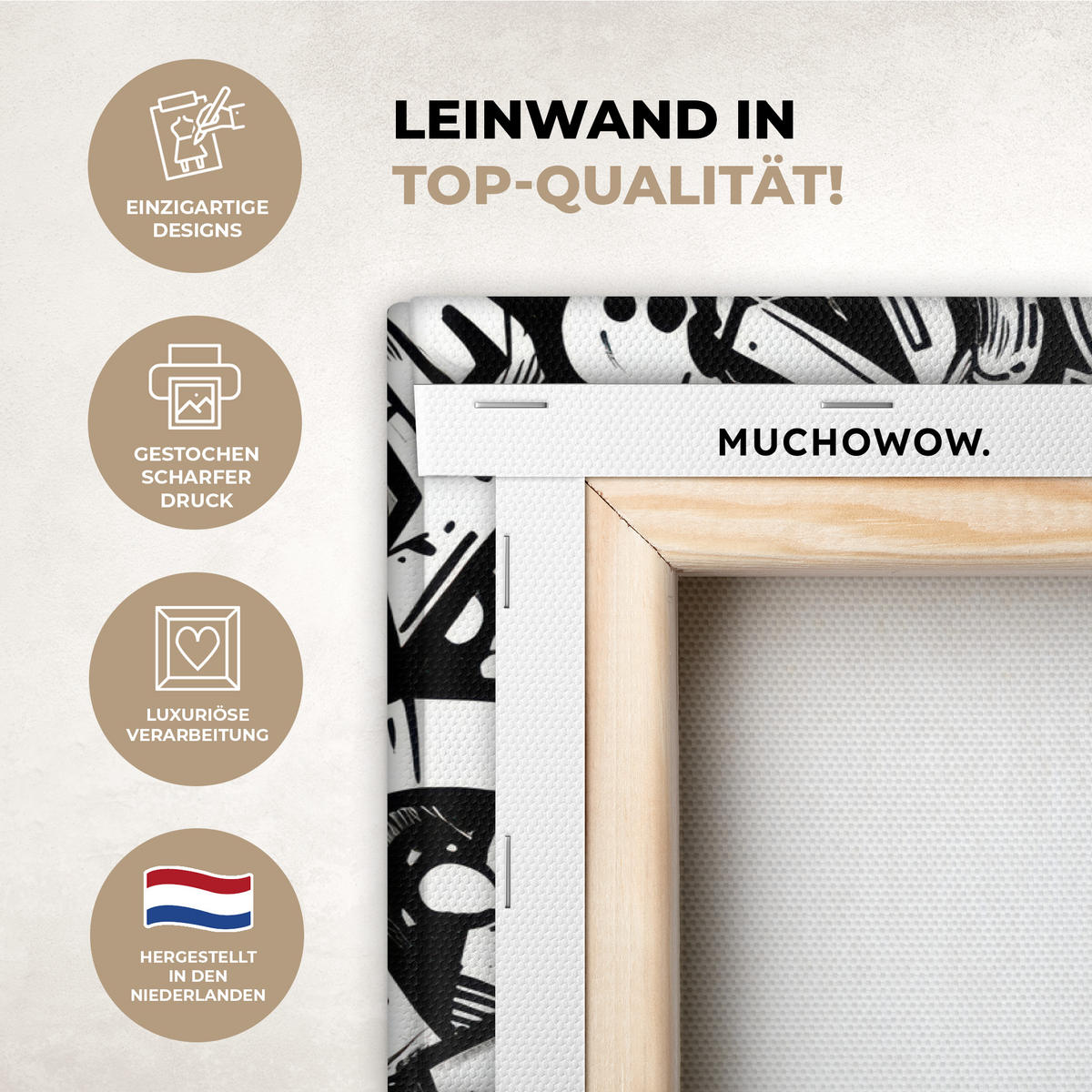 LEINWANDBILD Formen - Buchstaben - Graffiti - Schwarz Wanddeko 90x60 cm - Schwarz, Textil (90/60cm) - MuchoWow