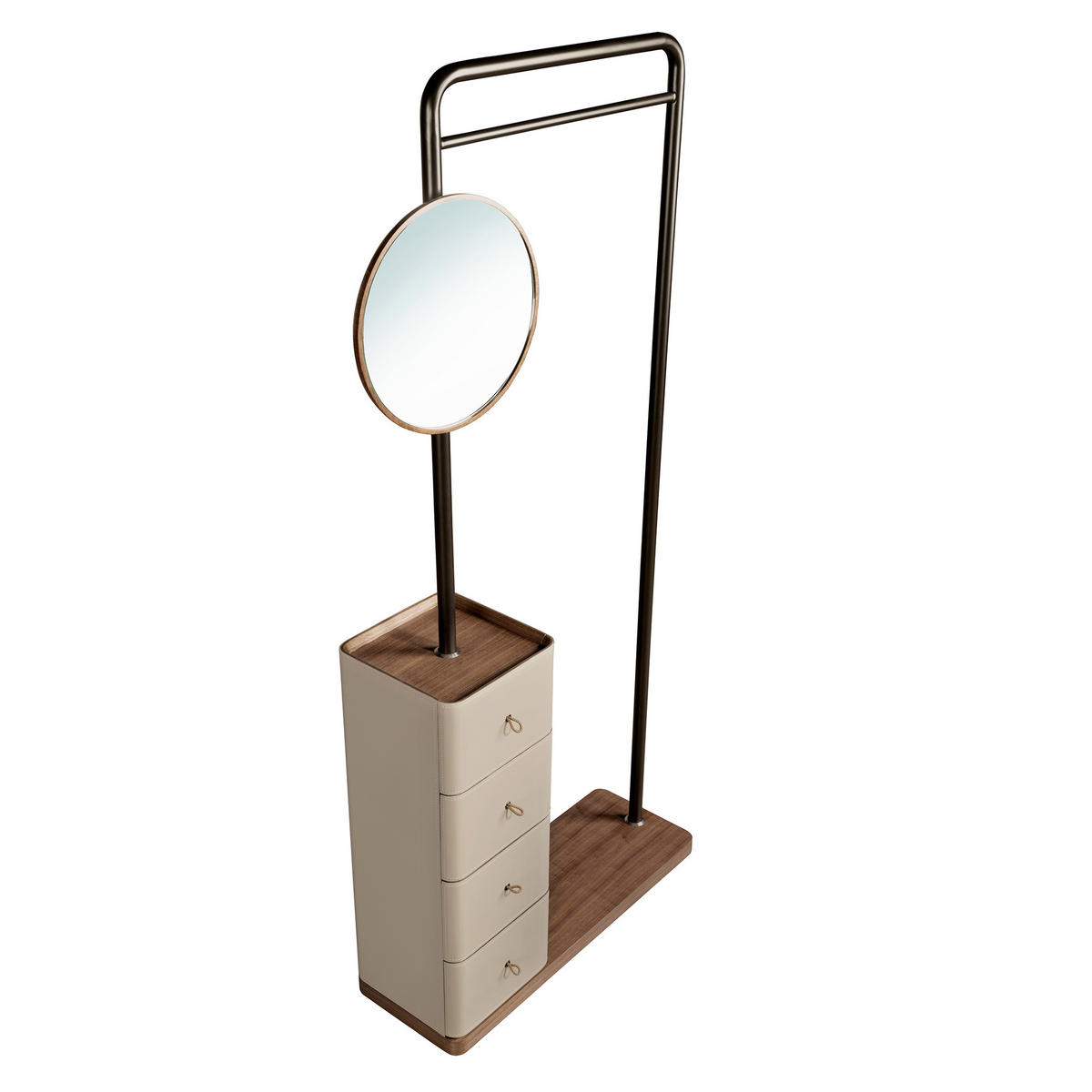 KLEIDERSTÄNDER aus Kunstleder in Nerz, Nussbaum und schwarzem Stahl mit Spiegel 84/30/190 cm - Dunkelbraun/Schwarz, Leder/Holz (84/190/30cm) - ANGEL CERDA