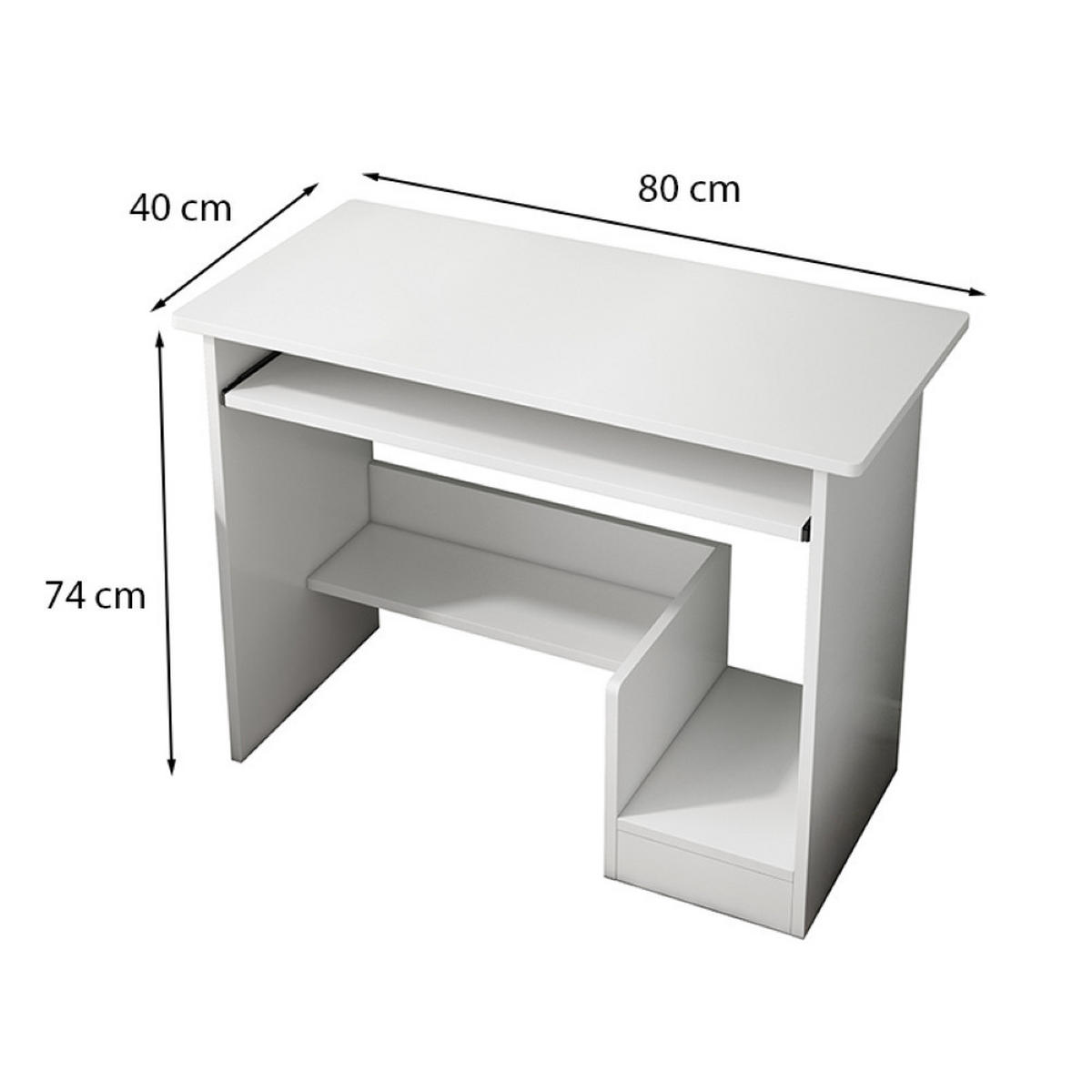 COMPUTERTISCH Weiß 80/40/74 cm - Weiß, Holzwerkstoff (40/80/74cm) - MUVU