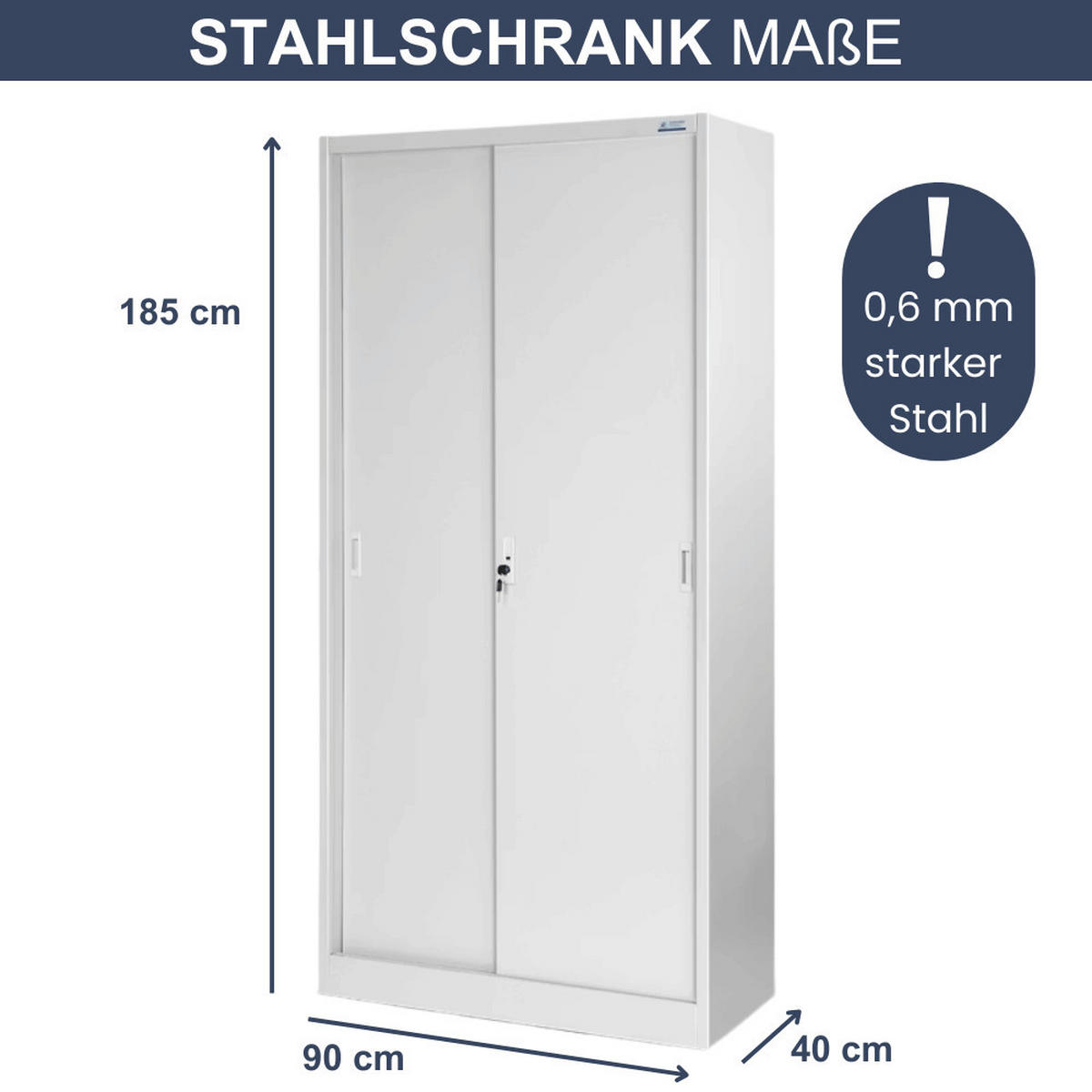 AKTENSCHRANK abschließbar ROLF mit Schiebetüren 185x90x40cm Grau - Grau, Metall (90/185/40cm) - DELUKE