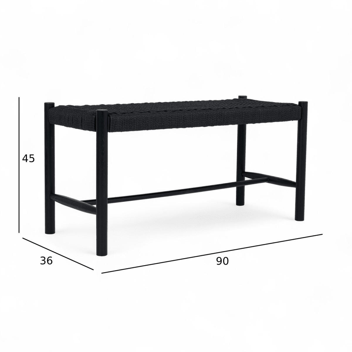 SITZBANK 90/36/45 cm Rattan / Eiche Schwarz - Schwarz, Holz/Papier (90/45/36cm) - Furnhouse