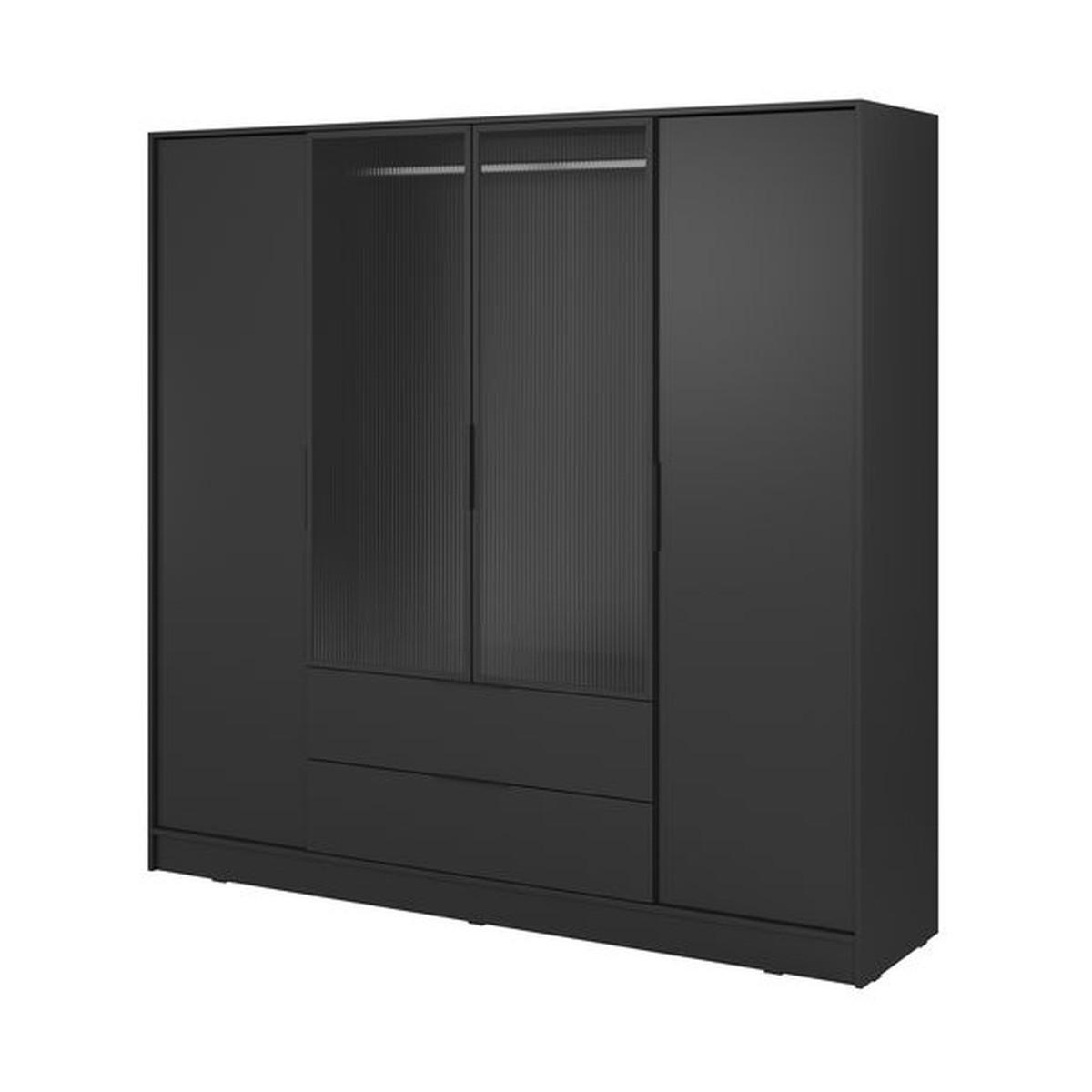 KLEIDERSCHRANK – 206 cm – Kelly – Schwarz – KS-GEN0266 - Schwarz, Holzwerkstoff (206/200/51cm) - hi-markt