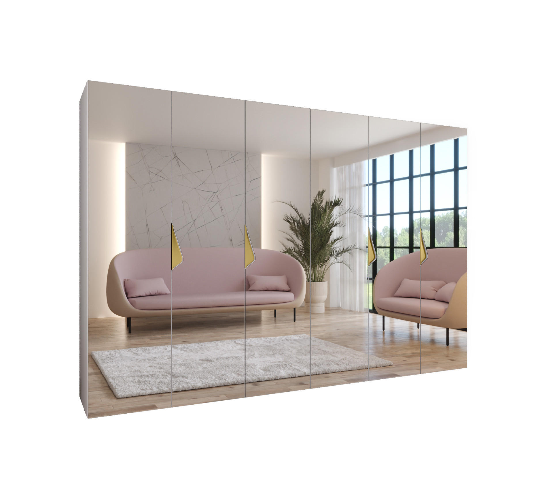 Abiks Möbel Drehtürenschrank Weiß, Gold 300x202x52 cm