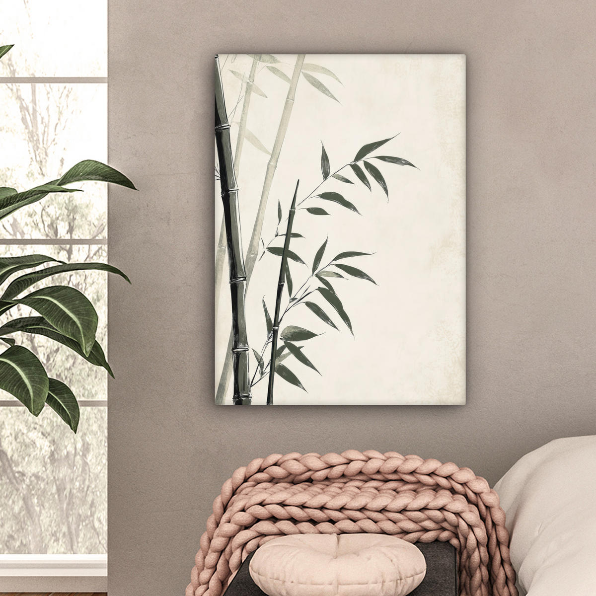 LEINWANDBILD Japandi - Bambus - Beige 60x80 cm - Eukalyptusholzfarben, Textil (60/80cm) - MuchoWow