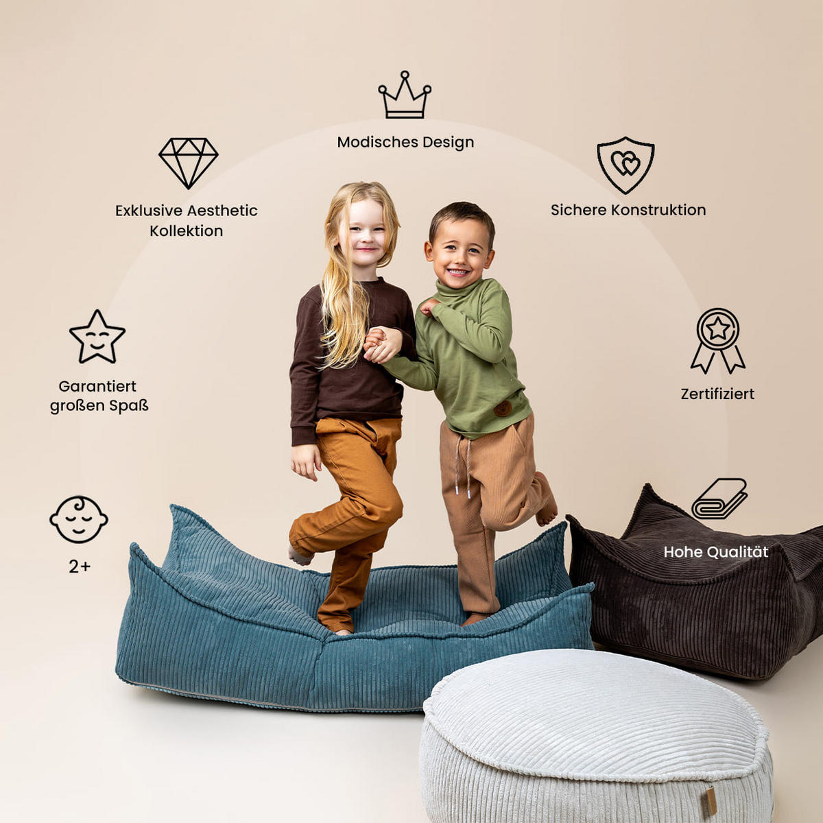 SITZPOUF für Kinder, Rund, Aesthetic, Braun - Braun, Textil (65/20/65cm) - MeowBaby
