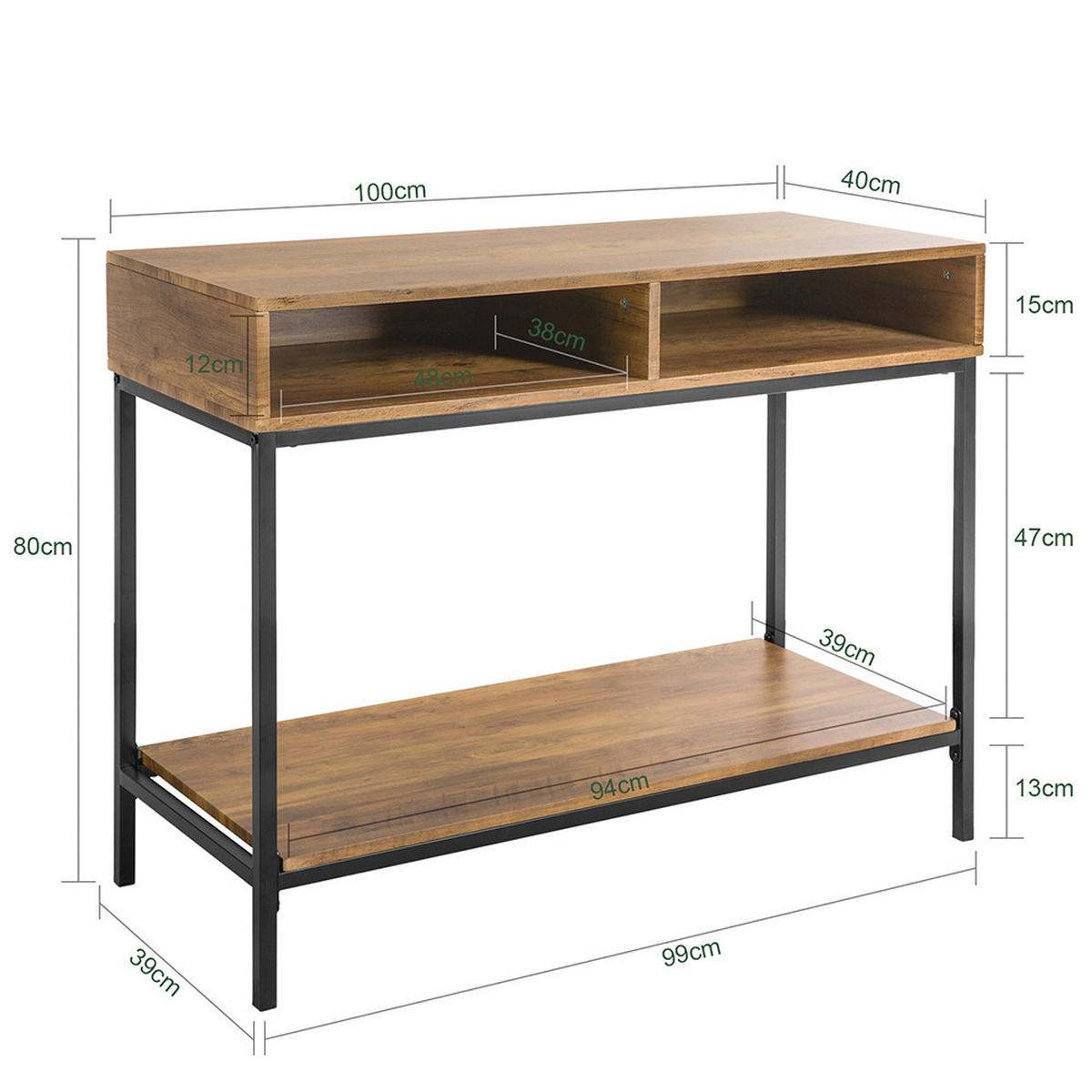 KONSOLENTISCH Natur - Schwarz/Braun, Holzwerkstoff/Metall (100/47/80cm) - SoBuy