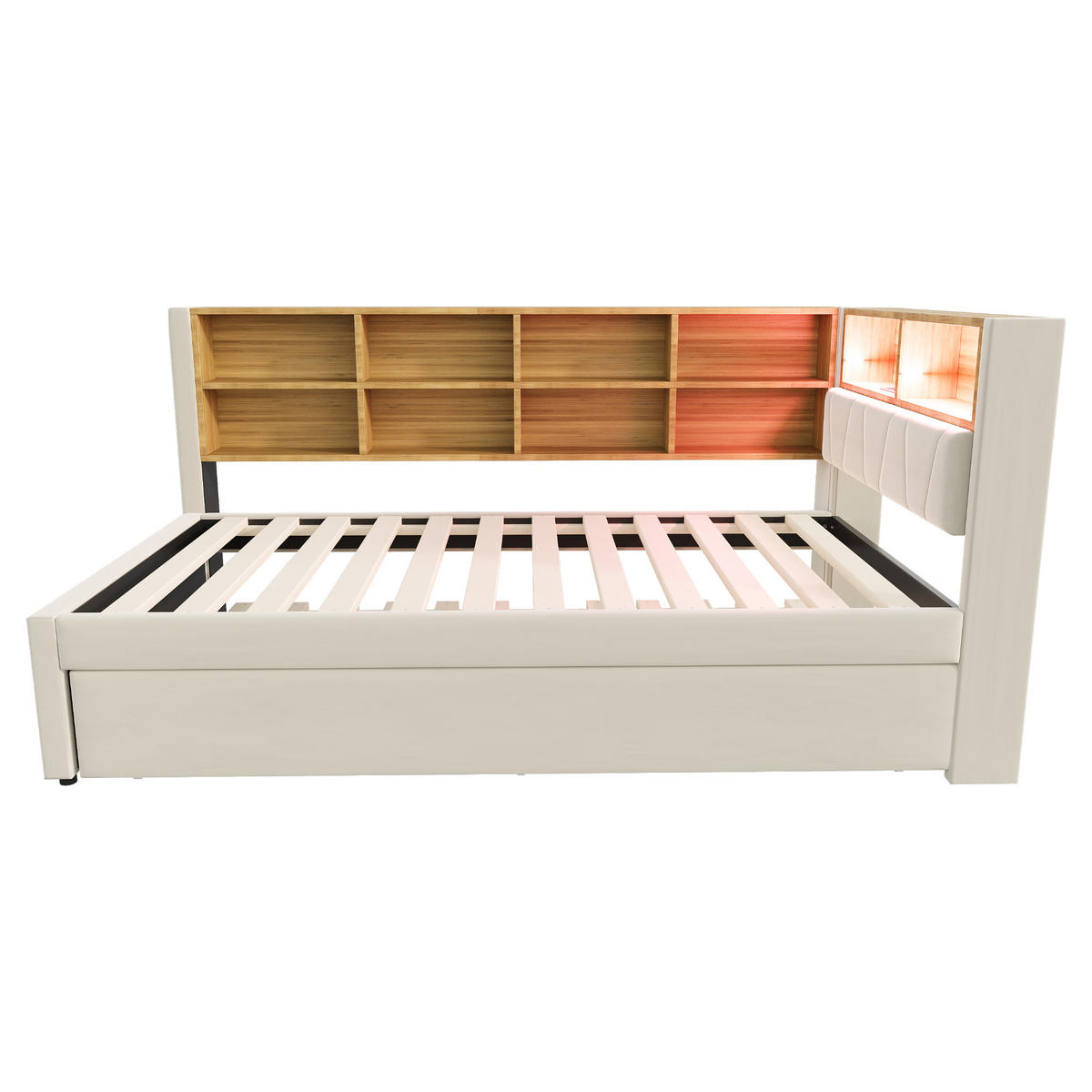 AUSZIEHBETT 90/200 cm DE-01984, in Beige, mit LED und Steckdosen - Beige, Metall (90/200cm) - ComfortXL