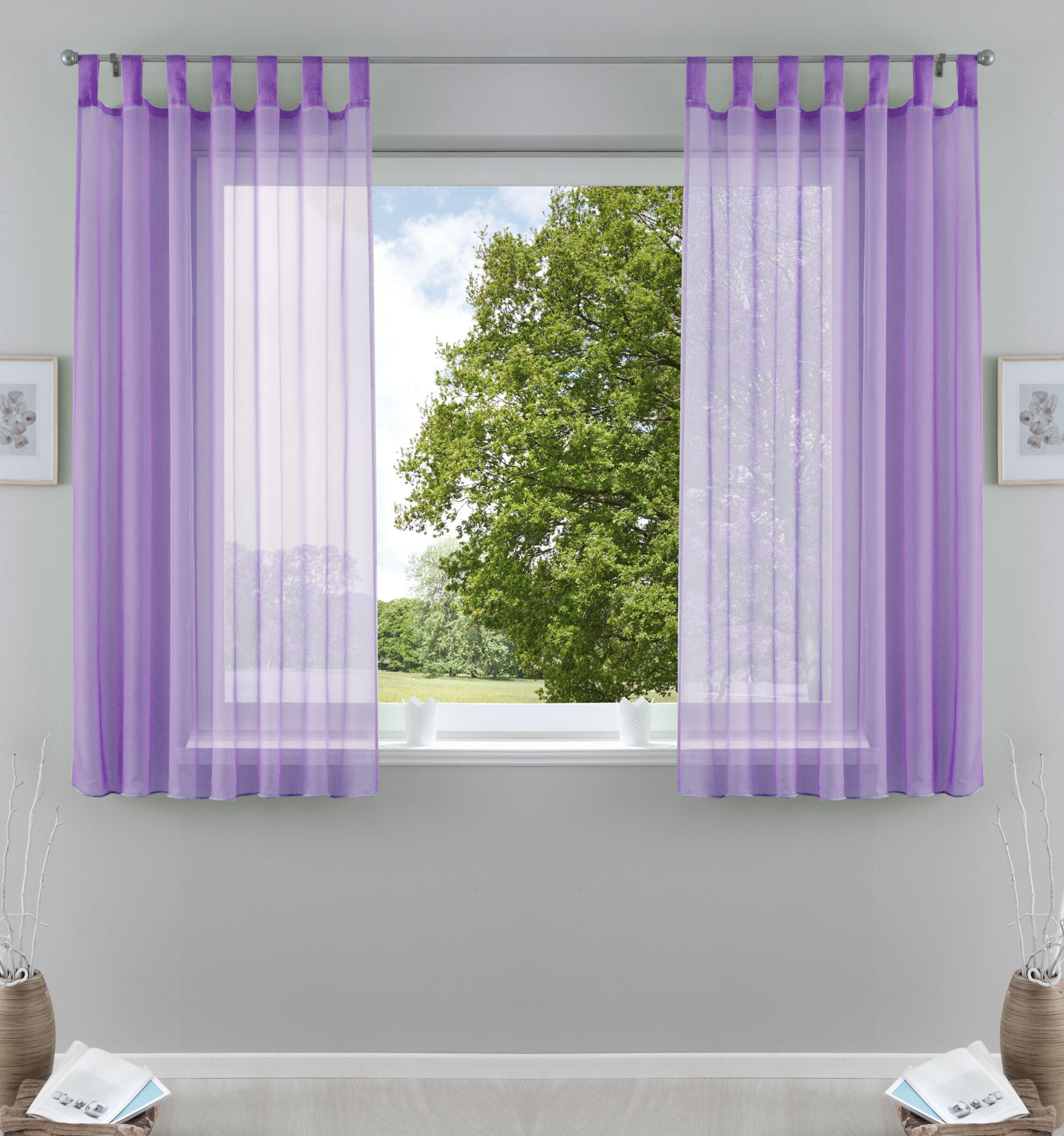 SCHLAUFENGARDINEN Voile 2er Set 175x140 cm Flieder - Flieder, Textil (140/175cm) - Gardinenbox.eu