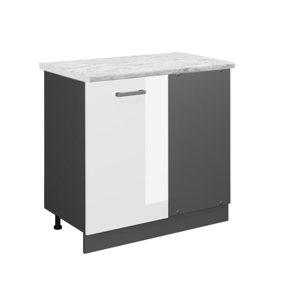 ECKUNTERSCHRANK R-Line Weiß Hochglanz 86 cm AP Marmor - Weiß Hochglanz/Anthrazit, Holzwerkstoff (86/81.6/60cm) - Vicco