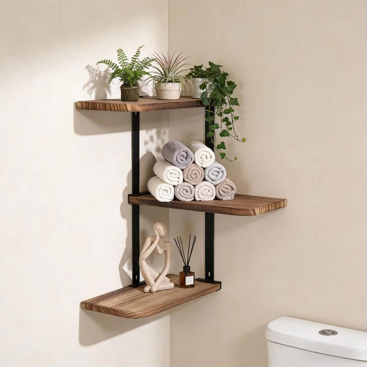 BEISTELLTISCH 3 Ebenen schwebend zur Wandmontage - Braun, Holz (13/25.9/43.7cm) - Kaket