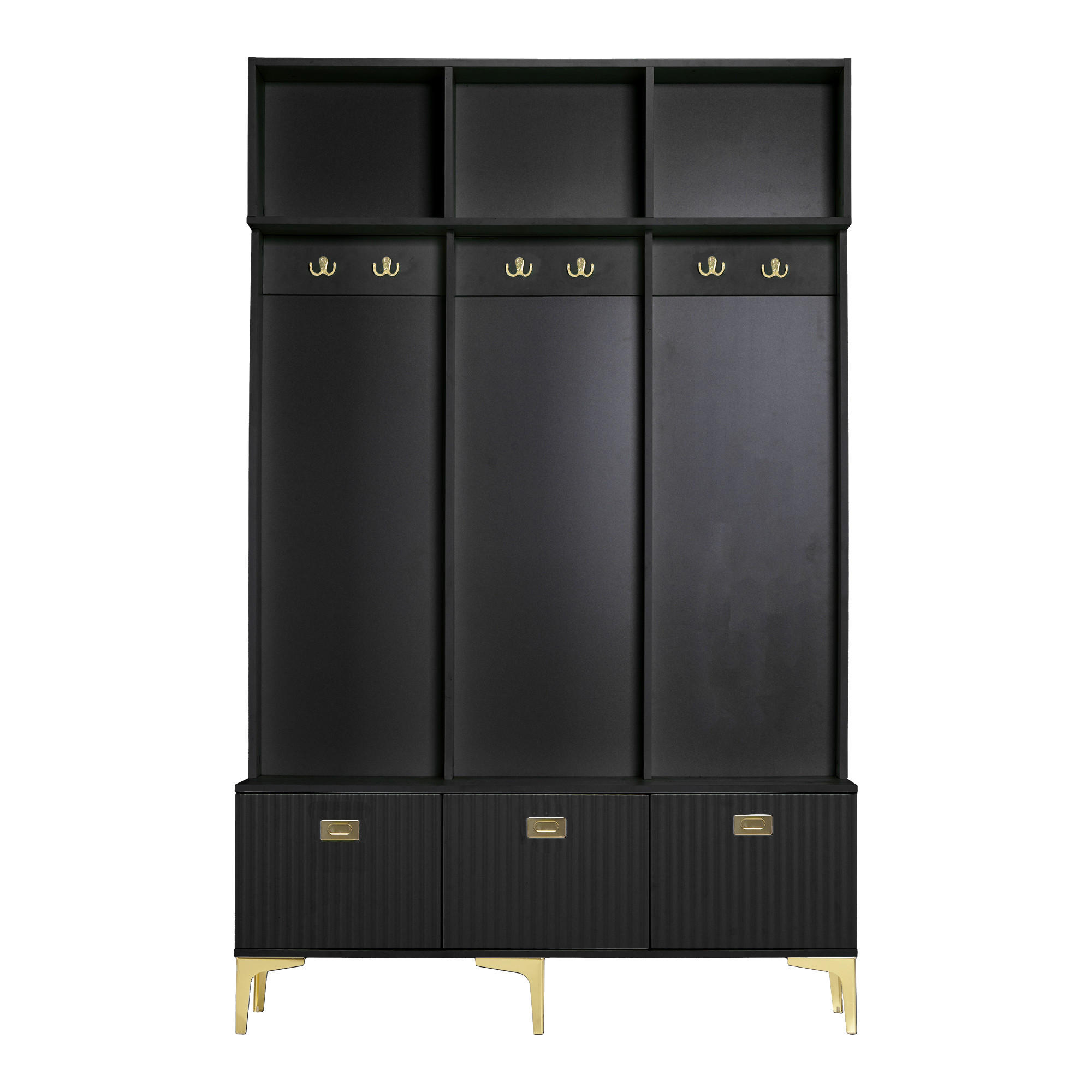 GARDEROBE in Schwarz und Gold, mit Sitzbank und 6 Haken - Schwarz, Holzwerkstoff (120/191/40cm) - Urban Meuble