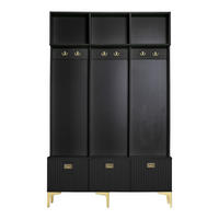 GARDEROBE in Schwarz und Gold, mit Sitzbank und 6 Haken - Schwarz, Holzwerkstoff (120/191/40cm) - Urban Meuble
